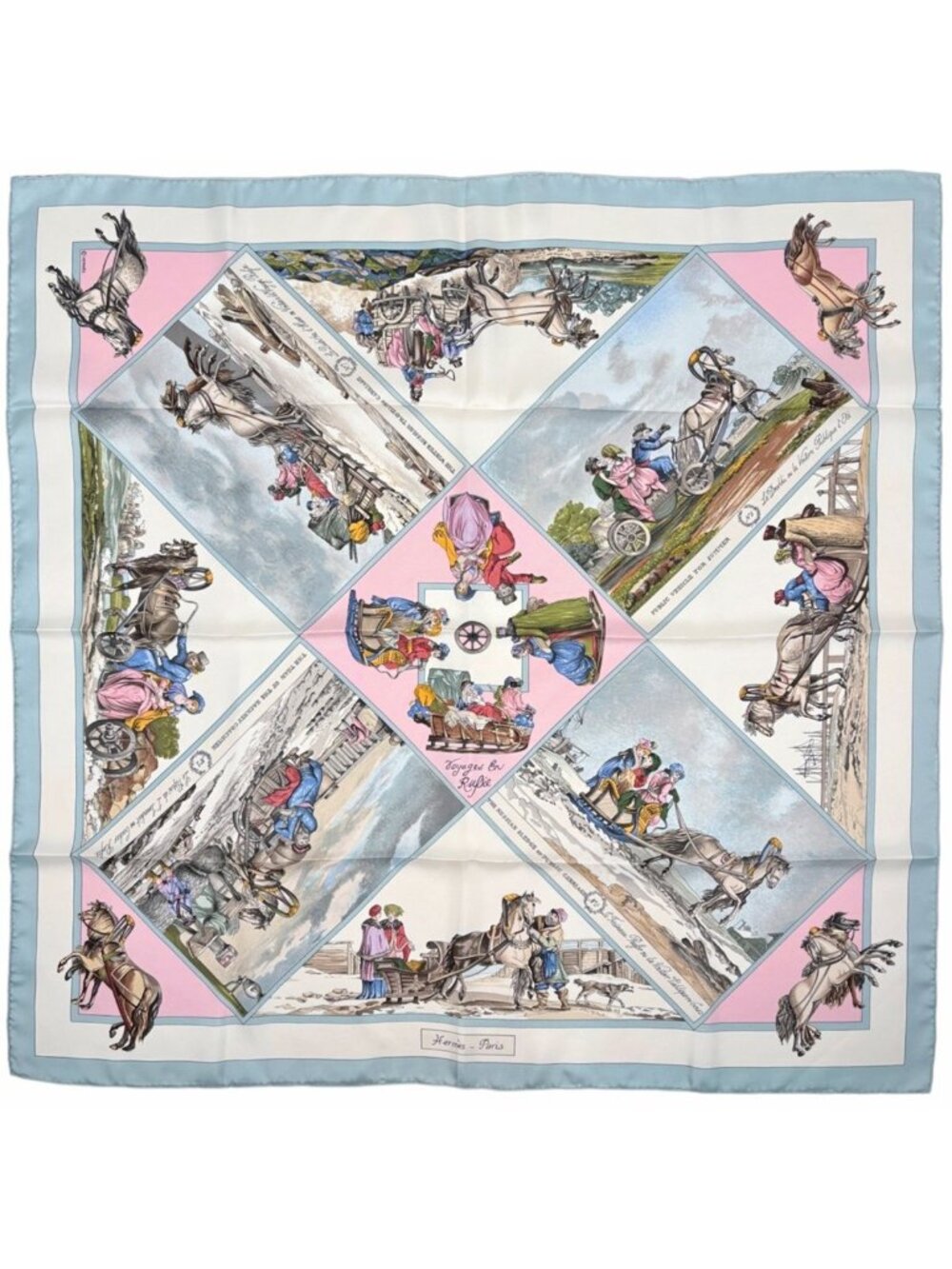 Hermes Carre 90 Voyage en Russie Scarf Russia Silk Light Blue Multicolor
